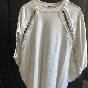 Free People White Tunic with Brass and Crotchet Accents